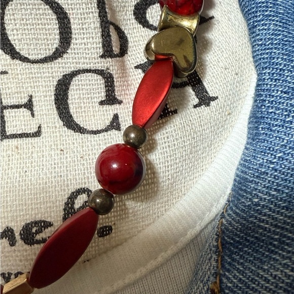 VELVET RED BUBBLES STATEMENT NECKLACE WITH TURQUOISE - Picture 4 of 7